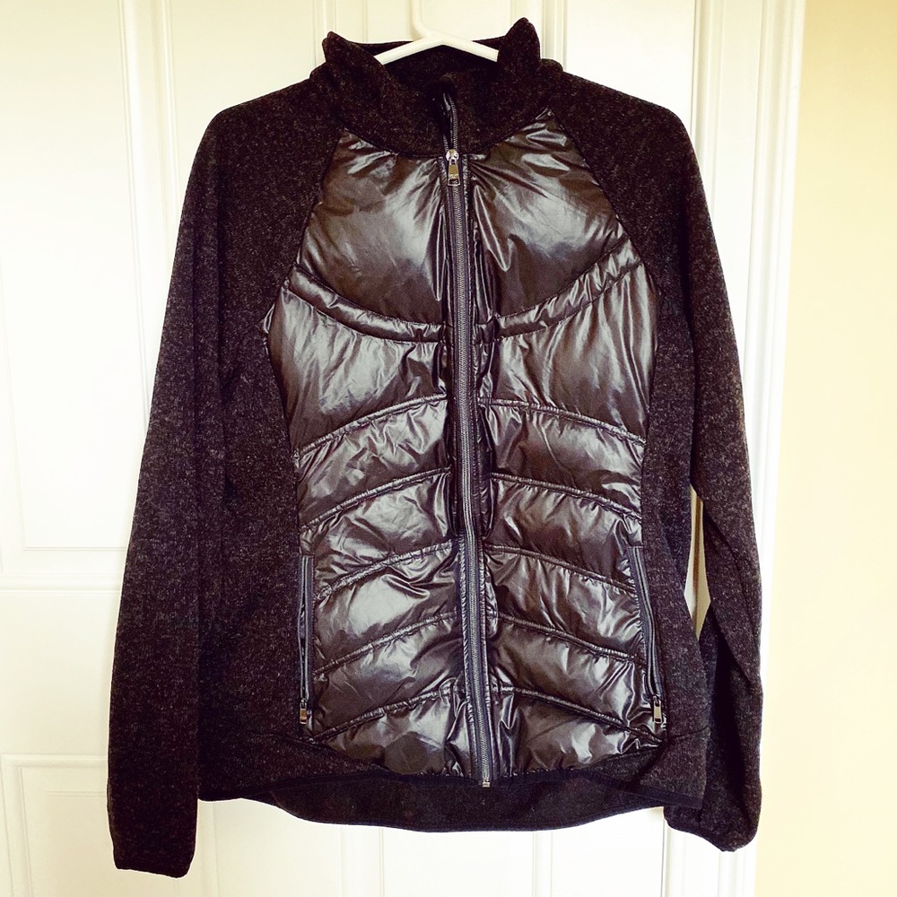 Black light quilted puffer sweater jacket